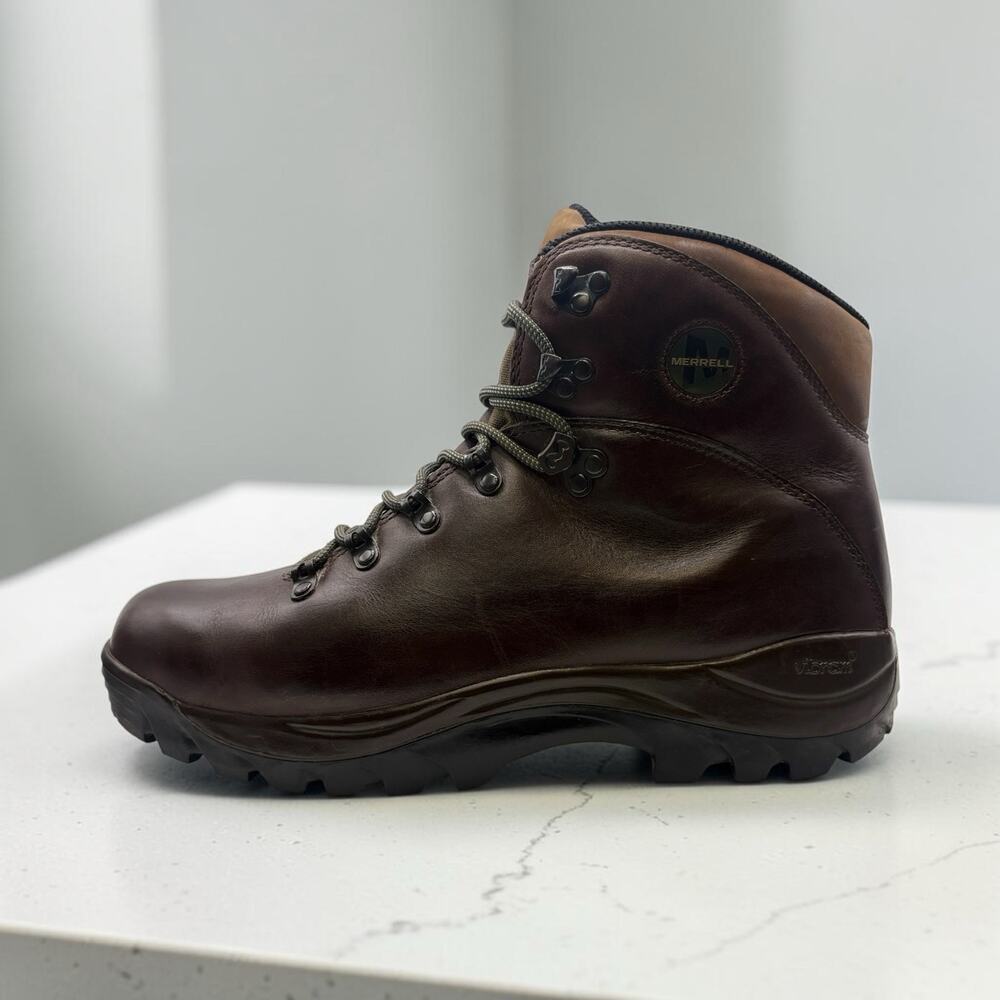 Merrell Summit Leather Hiking Boots Dark Brown Vibram Sole Waterproof Mens 11